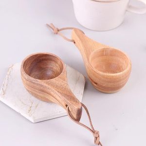 Cucchiai Finlandia Tazza da tè Legno di gomma Piccola tazza di legno Tazze da caffè per acqua a foro singolo Forniture per la cucina domestica