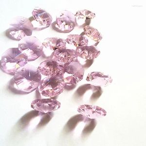 Lustre de cristal preço de venda inteiro 1000 pçs/lote rosa 14mm peças de contas octagonais para guirlanda fio 2 furos acessórios de cortina de vidro