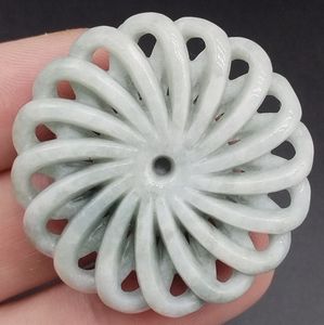 Certified Floral Green Natural Type A Jadeite Carved Circle Knotted Pendant
