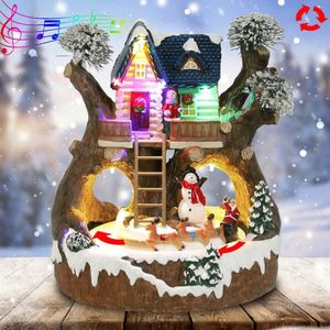 Other Event Party Supplies Animated Christmas Village Houses Santa Sleigh Train with Moving Reindeers and Light up Tree House Building Holiday Decorations 231027