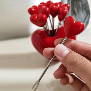 Forchette Simpatico cuore amorevole Forchetta in plastica in acciaio inossidabile per torta di frutta, salsiccia, cucchiaio e set di plettri per bambini