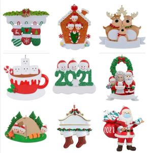 Christmas Decoration DIY Ornaments Birthdays Party Gift Product Personalized Family Of 4 Ornament Pandemic Resin Accessories with Red rope 1028