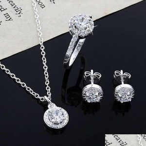 Annan julklapp Högkvalitativ butik Nya kvinnor - Noble Sier Plated Crystal Necklace Earring Ring Set Smycken Drop Leverans smycken OTZ3T