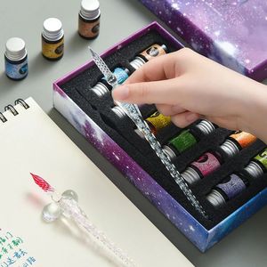 Penne stilografiche Calligrafia Vetro Dip Pen Set di inchiostri multiuso colorato per uso quotidiano 231027