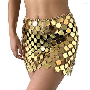 Skirts Womens Sexy Shiny Sequins Mini Skirt Hollow-Out Solid Color Waist Chain Body Jewelry Nightclub Party Festival Costume