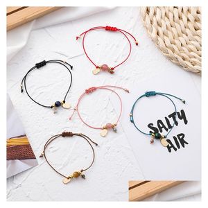 Charme pulseiras Coréia na moda simples artesanal tecer corda ajustável bola de vidro moeda pingente pulseiras para mulheres mãos jóias presentes gota dhv2i