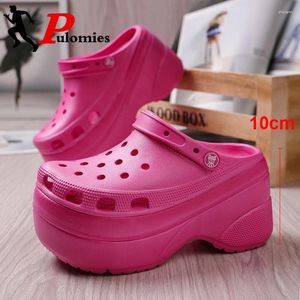 Sandals PULOMIES Summer Women Slippers Super High 10cm Platform Outdoor Garden Shoes Pool Bathroom Flip Flops Beach 43