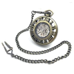 Pocket Watches CAIFU Brand Skeleton Steampunk Big Dial Hand Wind Mechanical Watch Roman Number Bronze Tone Case Open Face