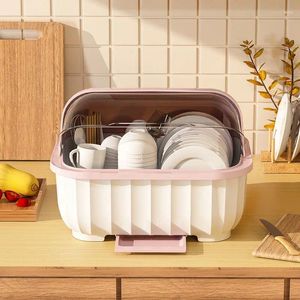 Kitchen Storage Double-layer Tableware Box Plastic Dish Drainer With Lid Layered Cupboard Rack Shelves