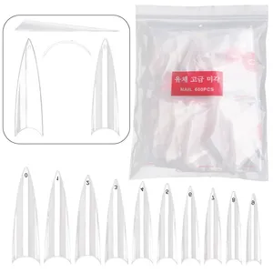 False Nails 600pcs Per PP Bag Medium Long Sharp Point Stiletto Clear Half Cover Tips White/Natural/Clear 10 Sizes Nail Tip FN19