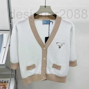 Women's Knits & Tees Designer 23 Spring/Summer New Design Sense V-neck 5/4 Sleeve Knitted Cardigan Embroidered Letter Temperament Gentle Top Women's Trend 3IAX