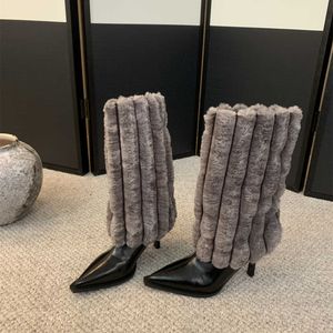 2023 Autumn and Winter Fur Fashion High Heel Boots, Small Market, New Online Red Pointed High Barrel Women's Boots for Autumn and Winter 231028