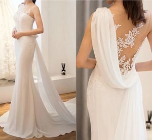 Sexy Mermaid Women Wedding Dress 2024 With Train Summer Chiffon Plus Size Illusion Lace Appliques Bridal Gowns Robe De Mariee Vestidos De Novia