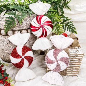 Decorazioni natalizie 32 cm Grande Natale Trifoglio rosso e bianco Decorazione di caramelle Decorazioni per la casa Atmosfera Layout Dipinto Ciondolo di caramelle Festa di nozze 231027