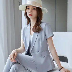 Women's Two Piece Pants Grey Short Sleeved Suit Jacket For Women In Summer Thin Professional Formal Attire Temperament Skirt 2 Sets