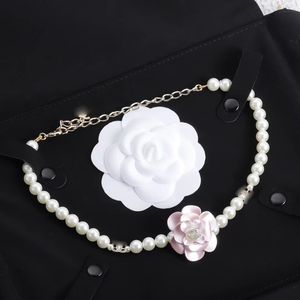 märke lyxiga söta blommor designer hänge halsband söt rosa pearl geometry 18k guld elegant halsband örhängen smycken födelsedag valentiner dag gåva