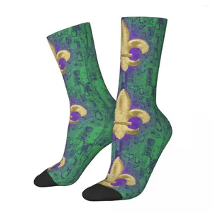 Chaussettes pour hommes Mardi Gras violet vert or Fleur De Lis Kawaii motif dessin animé école