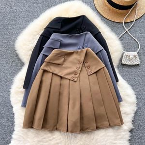 Spódnice kobiety eleganckie mini spódnice z podwójnie piersiami elegancka koreańska moda A-line urocze swobodne wiosenne ubranie letnie