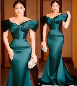Arabic Aso Ebi Hunter Green Mermaid Evening Dresses Sweetheart Satin Sexy Prom Formal Party Second Reception Bridesmaid Gown Plus Size