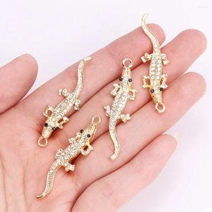 Encantos 10 pçs luxo requintado cor de ouro zircão lagarto charme para fazer jóias acessórios diy sweaterchain colar chaveiro pingentes