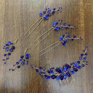 Hair Clips Blue Color Crystal Pins Wedding Jewelry Accessories Head Decoration Ornament Women Tiara Bands Plant Vine