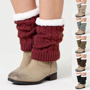 Women Socks Winter Knitted Ankle Thickened Warm Fleece Knee Warmer Lolita Y2K Woolen Crochet Boot Cuffs Toppers