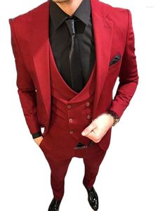 Męskie garnitury męskie Blazers klasyczny biznes Blazer spodnie pary mężczyźni ustawiają czerwony kostium 3pcs homme ślub oblubieńca obiad