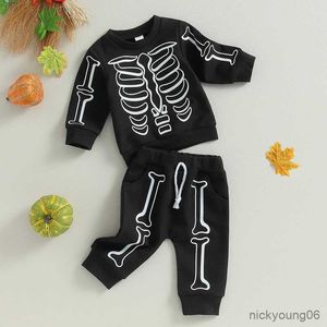 Kläderuppsättningar 0-24m spädbarn Baby Boys Girls Halloween Outfits Långärmad skeletttryck Toppar Fallkläder Set R231028