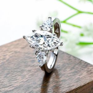 Anéis de cluster 4cttw d cor marquise corte moissanite anel de noivado para mulheres 925 prata esterlina banhado a ouro jóias de casamento atacado