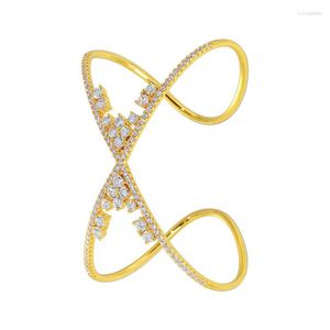 Pulseira de luxo moda casamento aniversário jóias para mulheres traje personalizado pulseiras de cobre pulseiras cor de ouro amarelo largo