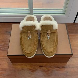 Loro Pianas Wool Slippers Classic Buckle Designer Womens Nature Soft Sole Sole High Flastic Leep Beeتر أسفل الحذاء مسطح الحذاء الشباك