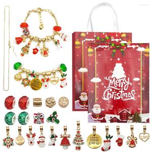 Charme pulseiras 24 pcs contagem para baixo natal advento calendário pulseira conjuntos para crianças presente colorido homem de neve encantos contas conjunto caixa accessor