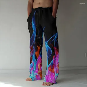 Erkekler Pantolon Sanat Resim 3d Baskılı Ateş Sıradan Gevşek Pantolon Cepleri Çizme Elastik Bel Dokusu Yoga Konforu Yumuşaklığı