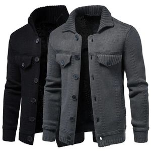 Herrtröjor Herrstickad tröja jacka och tjockare i vinterlång ärm Cardigan Wool Men's Lapel Workwear Cardigan Yttre tröja 231027