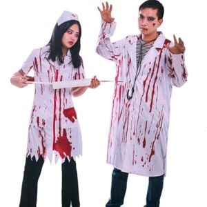 Traje de halloween cosplay traje em linha reta halloween cosplay terror sangrento enfermeira médico roupas masculinas e femininas roupas de baile