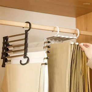 Cabides de aço economizando rack 5 dobrável calças inoxidáveis cabide de armazenamento calça multi-camada guarda-roupa in1 espaço calças