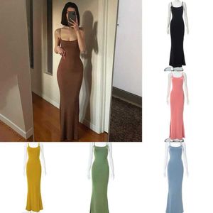 2023 damskie ubrania designerskie sukienki swobodne sukienki Kobieta solidny kolor Bodycon seksowna maxi długa sukienka samica slim w dół miód brzoskwiniowy spódnica