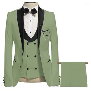 Men's Suits Suit 3 Pieces With Black Lapel Slim Fitting Business Formal Wedding Dress Professional Casual Jacket Vest Pants