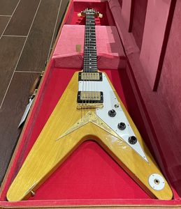 Anpassad butik 1958 Korina 58 Flying V Electric Guitar Natural Black PickGuard No Case