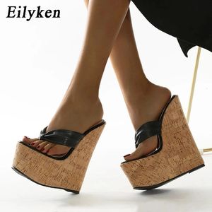 Hausschuhe Eilyken 2024 Sexy Super 18CM High Heels Plattform Keile Pinch Hausschuhe Frauen Sandalen Maultiere Schuhe Größe 35-42 231027