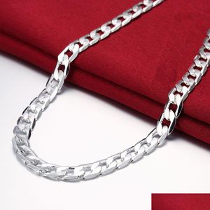 Catene Collana in argento sterling 925 per uomo 20 pollici Catena classica da 8 mm Gioielli di lusso Consegna a goccia Gioielli Collane Ciondolo Dhgarden Ottd5