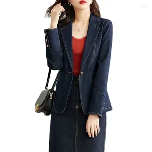 Women's Suits 202 Spring Autumn Vintage Blazer Women Jeans Jacket Casual Tops Loose Short Denim Outwear Female Basic Coat Overc