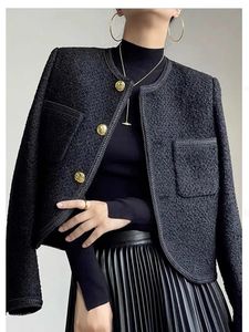 Damen Jacken Damen Eleganter Woll-Kurzmantel Herbst Winter O-Ausschnitt Einreiher Schlanke Damenjacke Weiblich AllMatch Outwear Tops 231027