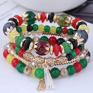 Korea trendiga mode gröna kristallstenar armband för kvinnor guld färg tofs kedjor charm armband femme pärlor pulseras mode juvelrybracelets kristall