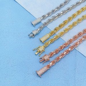 Moissanite luksus designer naszyjnik kubańskie łańcuchy łącza mężczyzn 925 szterling szeroko skręcony łańcuch liny vvs moissanite pass Diamentowe