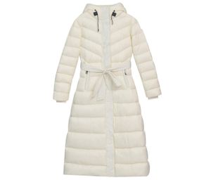 Inverno macacões puffer jaqueta feminina para baixo cinto cintura longo fino pato branco para baixo alta fofo sobre o joelho casacos