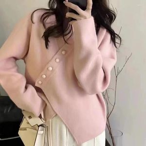 Women's Sweaters Cardigan Women Chic V-neck Chinese Style Trendy Gentle Criss-cross Irregular Female Pure Color Knitted Casual Lazy