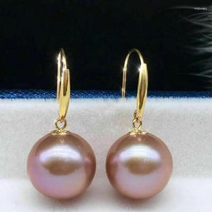 Stud Earrings 16mm Natural South China Sea Pink Shell Pearl In 14k Pure Gold