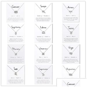 Ожерелья с подвесками 12 Созвездие Ожерелье Знак Зодиака Подарки на День Рождения Mes Card Для Женщин Девушка Прямая Доставка Ювелирные Подвески Dhjn6