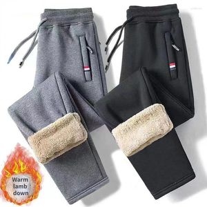 Men's Pants Warm Casual Winter Fleece Lambs Wool Sweat Loose Plush Men Drawstring Straight Trousers